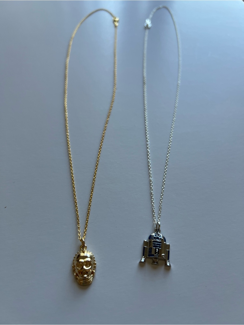 Handcrafted Gold C-3PO & R2-D2 Pendant Necklace Set | Star Wars Inspired Jewelry